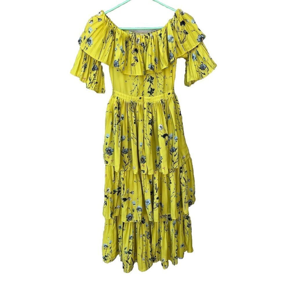 Few moda Women's Yellow Floral Off the Shoulder Pleated Maxi Dress Size S NWOT - Picture 12 of 16